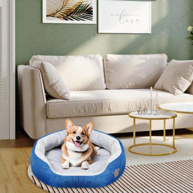Resulzon Round Dog Cat Beds Mattress Washable Pads Room, Soft Durable Plush Faux Fur Sleeping Pet Fleece Bed Mat for Small Doggy Kitten Puppy, with Anti-Slip Waterproof Bottom (Blue) - Image 3